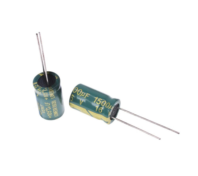 خازن الکترولیتی 1500uF 16V سبز JWCO 10x17mm 105°C - نمای اصلی محصول