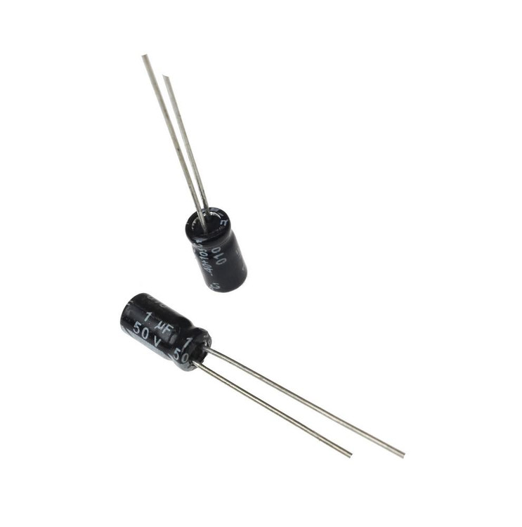 خازن الکترولیتی 1uF 50V سیاه JWCO ابعاد 5x11mm تحمل 105C اصل