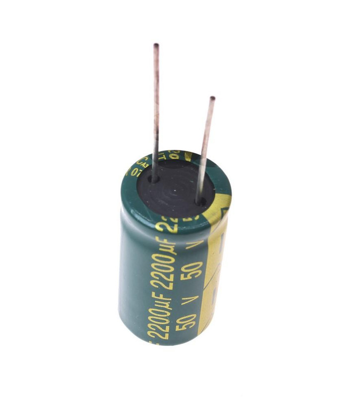 خازن الکترولیتی 2200uF 50V سبز JWCO با ابعاد ۱۶x۳۰mm و دمای ۱۰۵ درجه