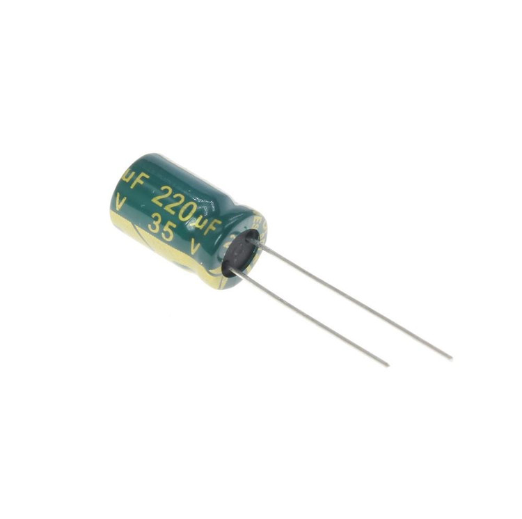 خازن الکترولیتی 220uF 35V سبز JWCO ابعاد 8x12mm 105C موجود در انبار