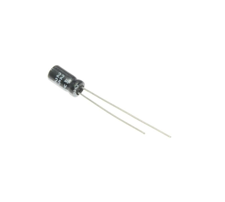 خازن الکترولیتی 22uF 50V سیاه JWCO ابعاد 5x11mm با پایههای رادیال