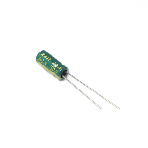 خازن الکترولیتی 22uF 50V سبز JWCO ابعاد 5x11mm با پایههای رادیال