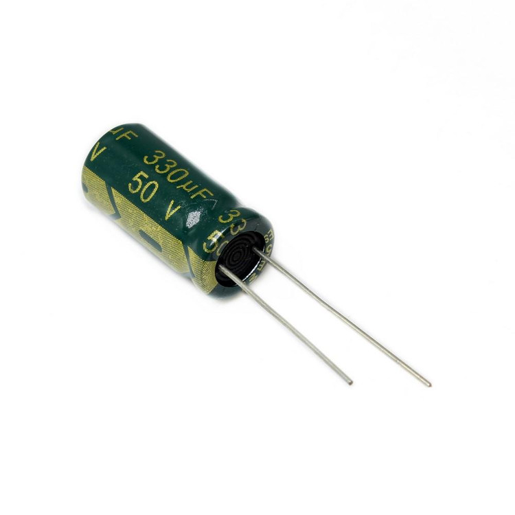 مشخصات خازن الکترولیتی 330 میکروفاراد 50 ولت سبز - ابعاد 10x17mm 105C