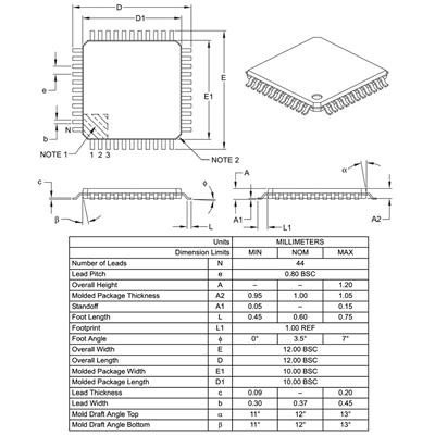 پیناوت کامل ATMEGA16A-AU پکیج TQFP-44 – ۳۲ پین I/O + ۸ کانال ADC ۱۰ بیتی