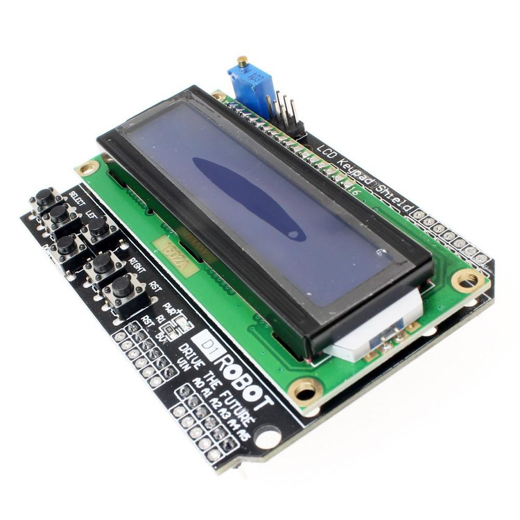 شیلد LCD 16x2 آردوینو - نمایشگر کاراکتری ۱۶x۲ با نور پسزمینه LED و پتانسیومتر کنتراست