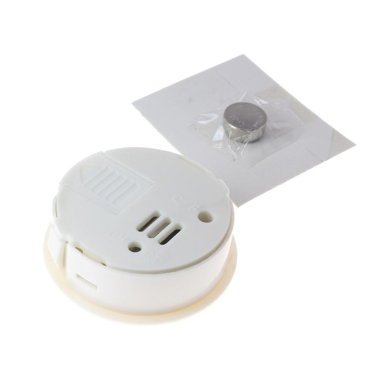 دماسنج و رطوبتسنج دایرهای سفید THERMOMETER HUMIDITY METER با پایه رومیزی و قلاب دیواری