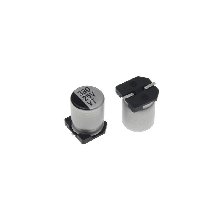 خازن الکترولیتی SMD 330uF 25V سایز 8x10.5mm برند چین - نمای جلو