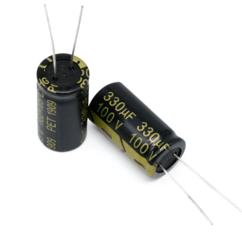 خازن الکترولیتی 330uF 100V 13x25mm black gold 105C - نمای کامل