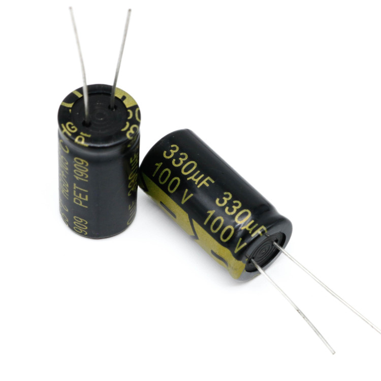 خازن الکترولیتی 330uF 100V 13x25mm black gold 105C - نمای کامل