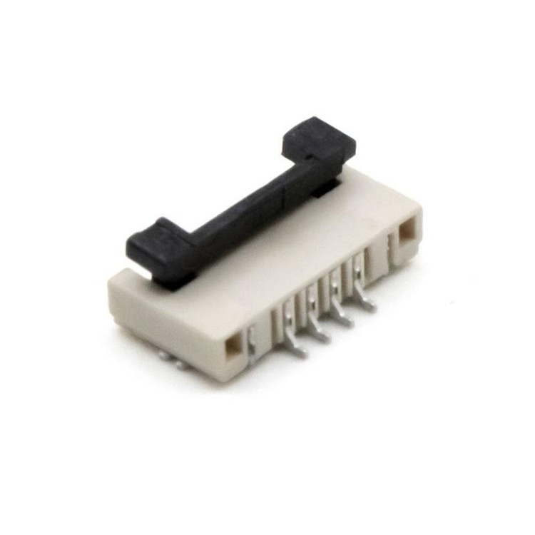کانکتور FPC 4 پین 1mm Down Hinged برند Amphenol FCI با طراحی ZIF اتصال از پایین، مناسب کابل فلت ۱ میلیمتر – نمای نزدیک کانکتور کشویی SMT Right Angle برای خرید آنلاین در ایران
