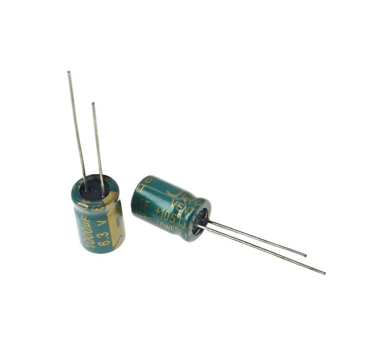 خازن الکترولیتی 1000uF 63V اصل، سایز 18x35mm، پایه DIP، خرید با قیمت ارزان