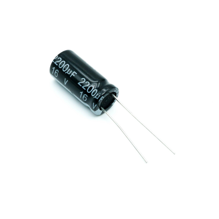 خازن الکترولیتی 2200uF 16V سیاه JWCO - ابعاد 10x20mm 105C برای فیلترینگ مدار