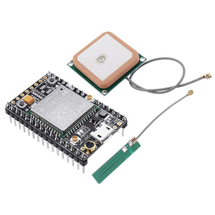 ماژول GSM/GPS A9G Ai-Thinker با آنتن - نمای نزدیک برد توسعه