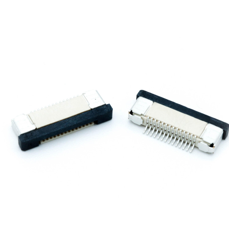 کانکتور FPC 14 پین 0.5mm Down Sliding Amphenol اصل – نمای نزدیک از مکانیزم کشویی پایین، پینهای SMT و طراحی کمحجم برای اتصال FFC/FPC در پروژههای الکترونیکی