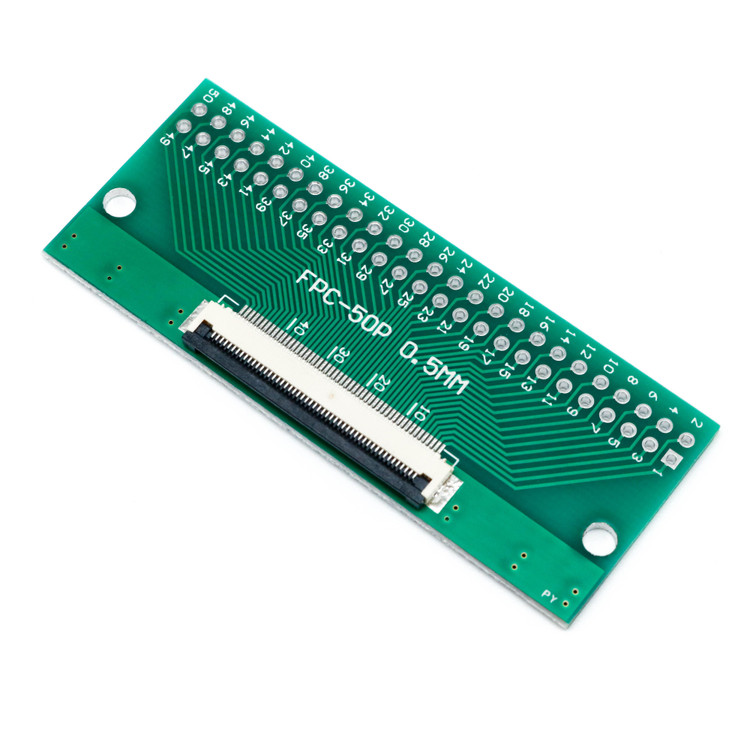 برد تبدیل FPC به DIP 50 پین PCB با کانکتور اسلایدی قفلدار، pitch 0.5mm FPC به 2.54mm DIP، مناسب پروتوتایپ الکترونیکی، نمایشگر LCD و ماژولهای دوربین – کیفیت بالا و موجود در e366.ir