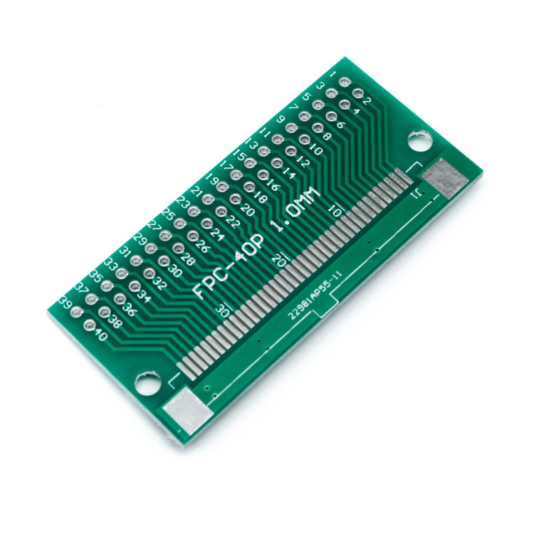 برد تبدیل FPC به DIP 40 پین PCB - نمای دقیق سوکت FPC ۴۰ پین و پینهای DIP ۲.۵۴mm pinout